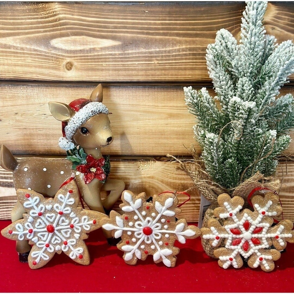 NEW 3 Gingerbread Ornaments Snowflake Christmas‎ Holiday Bundle Set - Picture 9 of 12